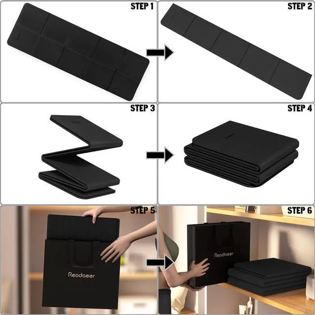 Alt view image 5 of 7 - Foldable Yoga Mat for Travel Folding Yoga Mat 6mm Thick with Carrying Bag, Non-Slip TPE Exercise Pilates Mat for 72" L x 24" W x 0.24 Inch (Black)