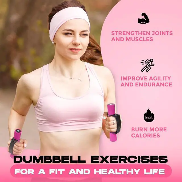 Alt view image 4 of 7 - 2lbs Adjustable Dumbbell Hand Weights Set Of 2 for Women's Walking or Travel Exercise with Adjustable Straps, Foam Cover, and Color Coded Weight, Anti Slip