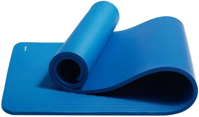 Alt view image 2 of 6 - 1/2 Inch Extra Thick Exercise Yoga Mat with Carrying Strap for Home Workouts and Fitness, Non-Slip, Cushioned Support, 74" x 24" x 0.5", Blue