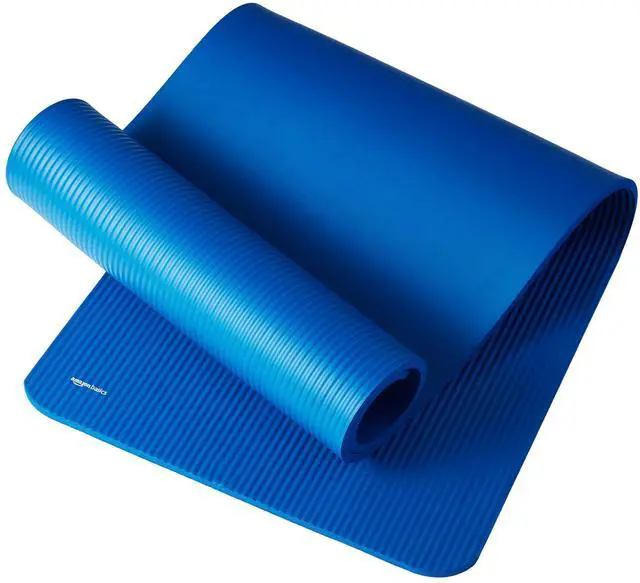 Alt view image 3 of 6 - 1/2 Inch Extra Thick Exercise Yoga Mat with Carrying Strap for Home Workouts and Fitness, Non-Slip, Cushioned Support, 74" x 24" x 0.5", Blue