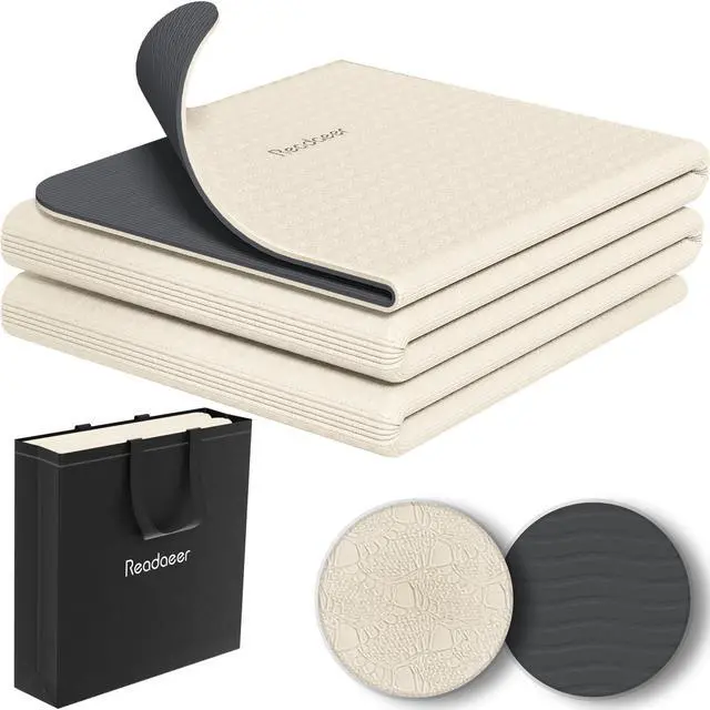 Main image of Foldable Yoga Mat for Travel Folding Yoga Mat 6mm Thick with Carrying Bag, Non-Slip TPE Exercise Pilates Mat for 72" L x 24" W x 0.24 Inch (Beige)