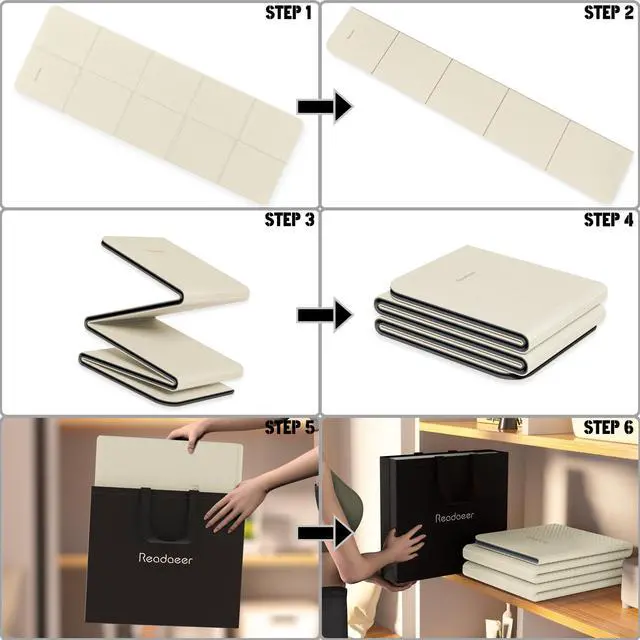 Alt view image 5 of 7 - Foldable Yoga Mat for Travel Folding Yoga Mat 6mm Thick with Carrying Bag, Non-Slip TPE Exercise Pilates Mat for 72" L x 24" W x 0.24 Inch (Beige)