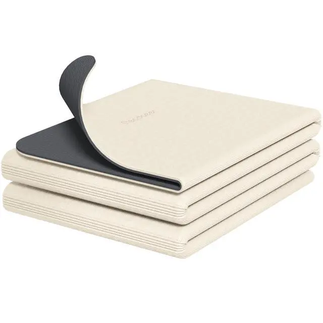 Alt view image 7 of 7 - Foldable Yoga Mat for Travel Folding Yoga Mat 6mm Thick with Carrying Bag, Non-Slip TPE Exercise Pilates Mat for 72" L x 24" W x 0.24 Inch (Beige)