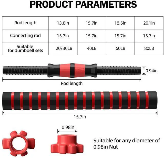 Alt view image 2 of 7 - Dumbbell Handle Set, Dumbbell Bars 13.8in (35 cm), Suitable for 1 inch Wide Weight Plates, Home Gym Strength Training Accessories,Dumbbells Set Suitable for 20/30 Pounds