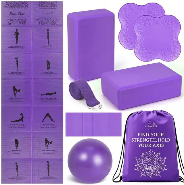 Main image of Foldable Yoga Mat and Blocks Set for Women with 2 Pack Yoga Blocks and Strap,Thin Non Slip Pilates Mat with Bag, Home Workout Equipment Essentials Starter Kit for Beginners Full Body Toning