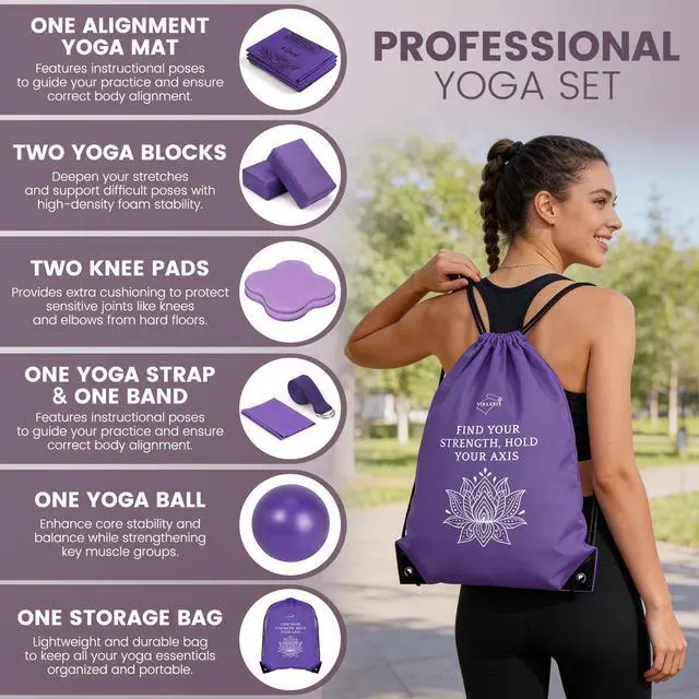 Alt view image 2 of 7 - Foldable Yoga Mat and Blocks Set for Women with 2 Pack Yoga Blocks and Strap,Thin Non Slip Pilates Mat with Bag, Home Workout Equipment Essentials Starter Kit for Beginners Full Body Toning