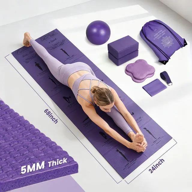 Alt view image 4 of 7 - Foldable Yoga Mat and Blocks Set for Women with 2 Pack Yoga Blocks and Strap,Thin Non Slip Pilates Mat with Bag, Home Workout Equipment Essentials Starter Kit for Beginners Full Body Toning