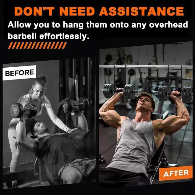 Alt view image 6 of 7 - Dumbbell Spotter Hooks Hanger, 250 lbs Load Capacity Heavy Power Dumbbells Rack Attachments for Dumbbell Bench Press with Wrist Straps, Pairs