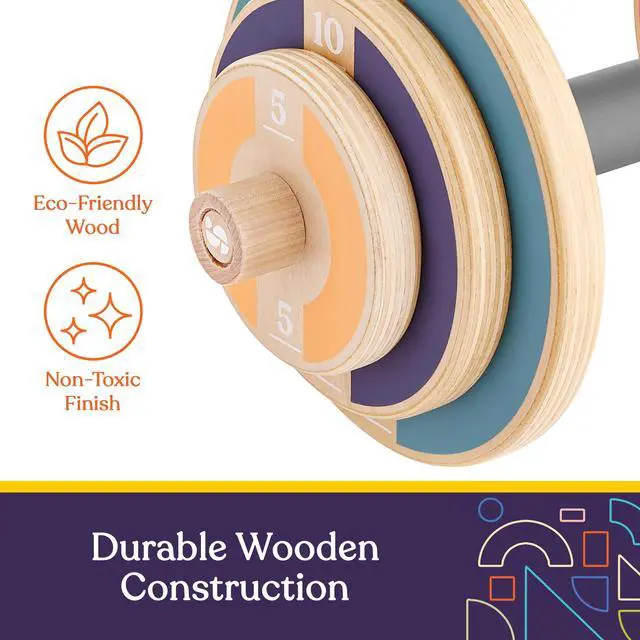 Alt view image 5 of 7 - Kids Wooden Workout Play Weights Set - Adjustable Dumbbells and Barbell Set for Home Gym Equipment, Exercise Workout Set for Fitness Activities (Barbell)