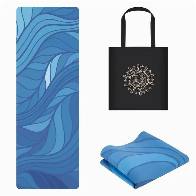 Main image of Foldable Yoga Mat, Non-slip Suede Fitness Mat With Carry Bag for Hot Yoga, Exercise, Pilates, 1.5mm Thick Lightweight Exercise Yoga Mat for Women, Blue
