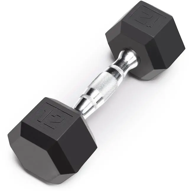 Main image of Classic Rubber Hex Dumbbell with Knurled Grip for Strength Training and Bodybuilding 12-lbs Single Dumbbell IBRH-012