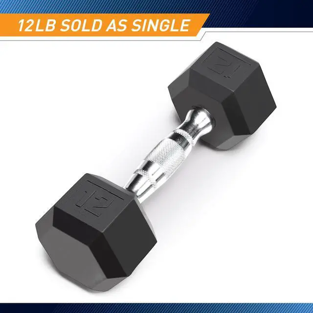 Alt view image 2 of 5 - Classic Rubber Hex Dumbbell with Knurled Grip for Strength Training and Bodybuilding 12-lbs Single Dumbbell IBRH-012