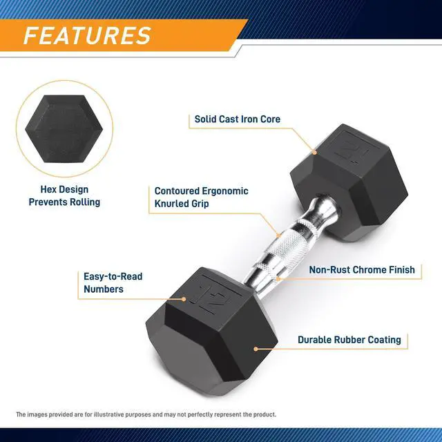 Alt view image 4 of 5 - Classic Rubber Hex Dumbbell with Knurled Grip for Strength Training and Bodybuilding 12-lbs Single Dumbbell IBRH-012