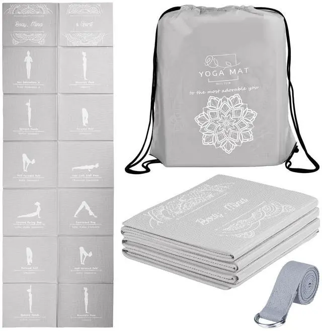 Main image of Foldable Yoga Mat for Women, Non Slip Exercise Mat for Home Gym, 5mm Travel Yoga Mats Set With Stretch Strap for Yoga Pilates and Fitness, 68"L x 24"W x 0.2 Inch Thick