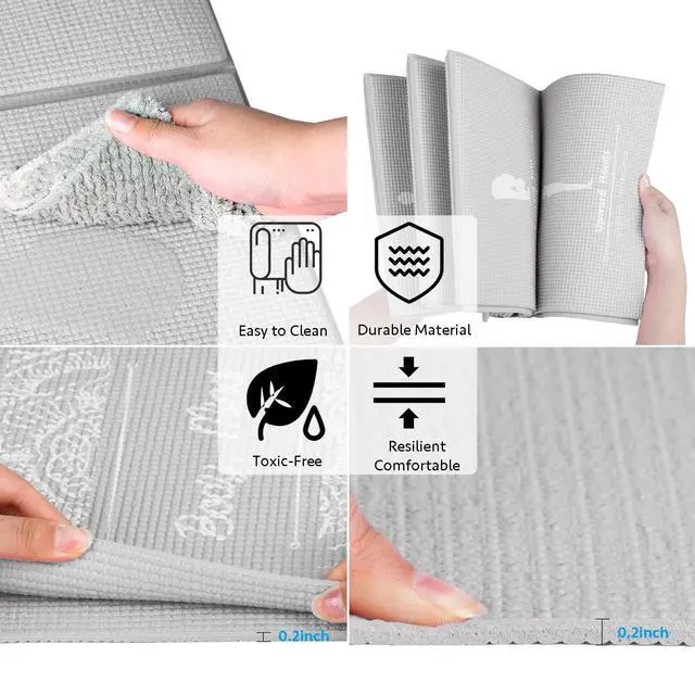 Alt view image 4 of 6 - Foldable Yoga Mat for Women, Non Slip Exercise Mat for Home Gym, 5mm Travel Yoga Mats Set With Stretch Strap for Yoga Pilates and Fitness, 68"L x 24"W x 0.2 Inch Thick
