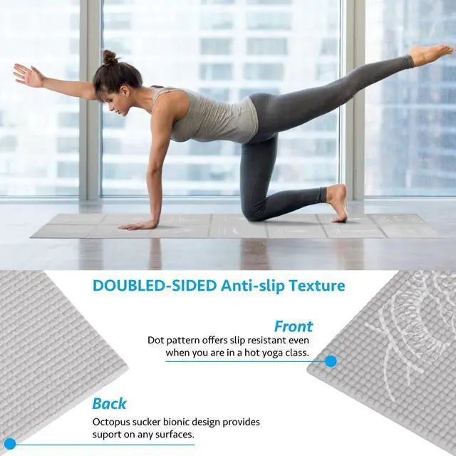 Alt view image 6 of 6 - Foldable Yoga Mat for Women, Non Slip Exercise Mat for Home Gym, 5mm Travel Yoga Mats Set With Stretch Strap for Yoga Pilates and Fitness, 68"L x 24"W x 0.2 Inch Thick