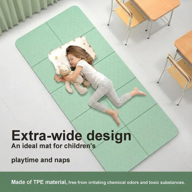 Alt view image 3 of 6 - Foldable Yoga Mat 10 mm Thick Extra Wide 72"x28", Non Slip Travel Exercise Pad, TPE Compact Folding Pilates Floor Cushion for Home Gym & Nap, Mint Green