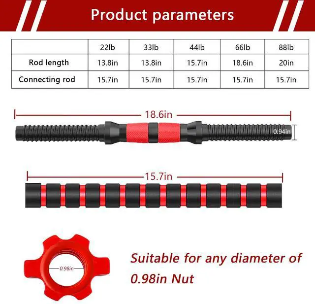 Alt view image 5 of 6 - Threaded-Dumbbell-Handle-2pcs Adjustable-Barbell-Handles with Connecting Rod, 18.5in Dumbbell Bars for 1inch Wide Weight Plates Weightlifting Accessories for Training Sport Workout Gym