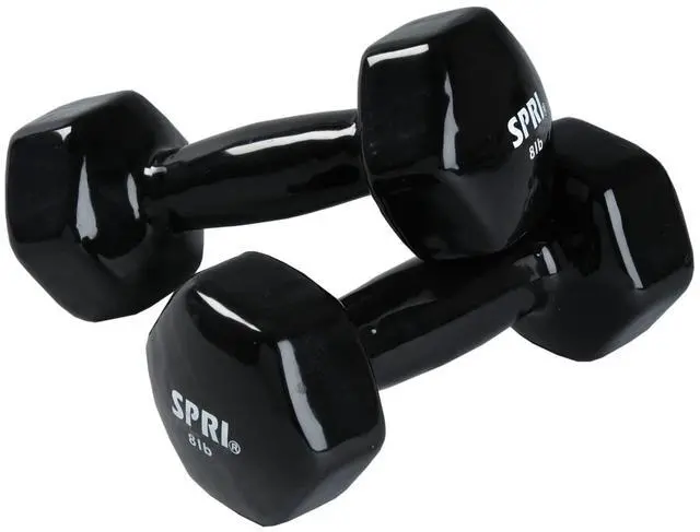 Main image of Deluxe Vinyl Coated Dumbbell Set (Black) - 8 lbs, Set of 2, Hand Weights for Muscle Toning, Step Aerobics, Strength Training, Professional-Grade Unisex Workout Equipment for Home & Gym
