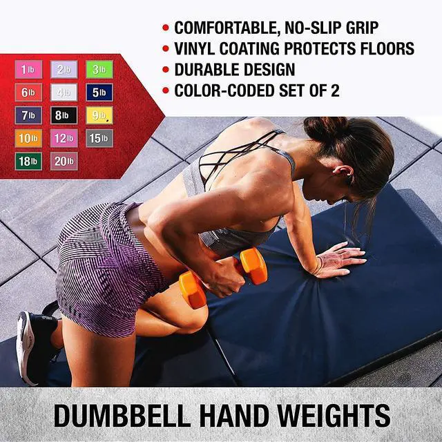 Alt view image 2 of 5 - Deluxe Vinyl Coated Dumbbell Set (Black) - 8 lbs, Set of 2, Hand Weights for Muscle Toning, Step Aerobics, Strength Training, Professional-Grade Unisex Workout Equipment for Home & Gym