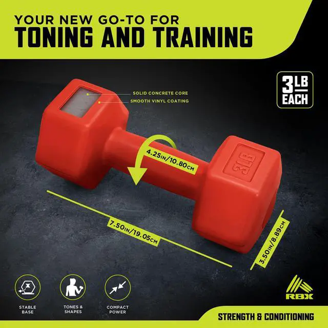 Alt view image 2 of 6 - 6LB Pair Hex Dumbbell Set, 3LB Each, Durable Weights with Easy-Grip Coating, Hex Design to Prevent Rolling, Compact and Portable Workout Set for Strength Training, Cardio, and Upper Body Workouts