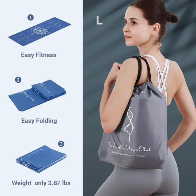 Alt view image 7 of 7 - Yoga Mat Foldable - Textured Non Slip Exercise Mat -Travel Lightweight Hot Yoga Mat with Carry Bag for Pilates & Home Workouts (72"L x 24"W x 3mm Thick), Blue