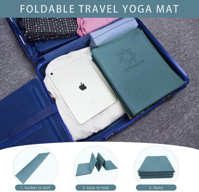 Alt view image 6 of 7 - 4mm Thick Yoga Mat - Foldable Pilates Mat for Travel, Easy to Carry to Class, Beach & Park - Tear-Resistant, Lightweight for Picnics - Forest Green