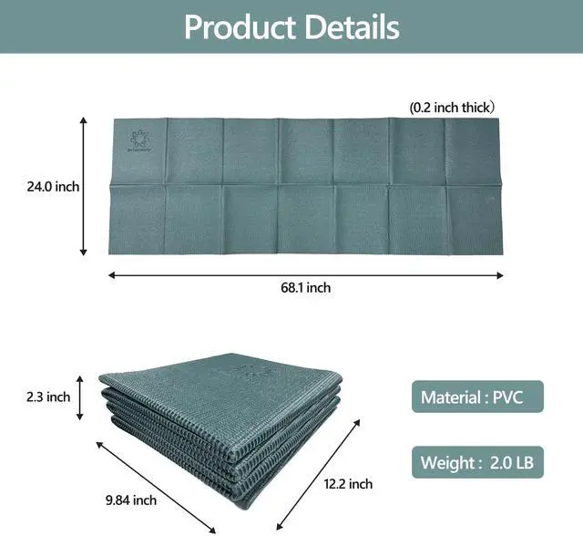 Alt view image 7 of 7 - 4mm Thick Yoga Mat - Foldable Pilates Mat for Travel, Easy to Carry to Class, Beach & Park - Tear-Resistant, Lightweight for Picnics - Forest Green