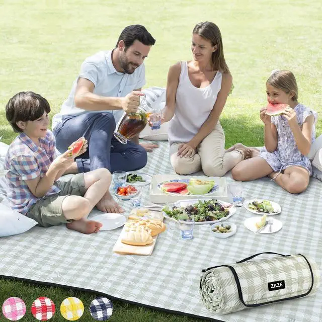 Main image of Extra Large Picnic Outdoor Blanket, 80''x80'' Waterproof Foldable Blankets Gingham Picnic Mat for Beach, Camping Grass Lawn Park Accessories Cute Couple Gifts Ideas Wedding Registry(Green White)