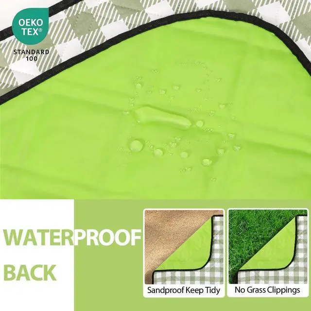 Alt view image 5 of 7 - Extra Large Picnic Outdoor Blanket, 80''x80'' Waterproof Foldable Blankets Gingham Picnic Mat for Beach, Camping Grass Lawn Park Accessories Cute Couple Gifts Ideas Wedding Registry(Green White)