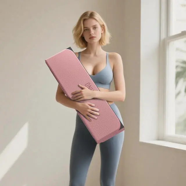 Alt view image 3 of 3 - Foldable Yoga Mat 75"x31.5"x0.24" - Extra Large Lightweight TPE Exercise Mat, Double Non-Slip for Pilates, Home Workouts & Outdoor Use (Pink-black)