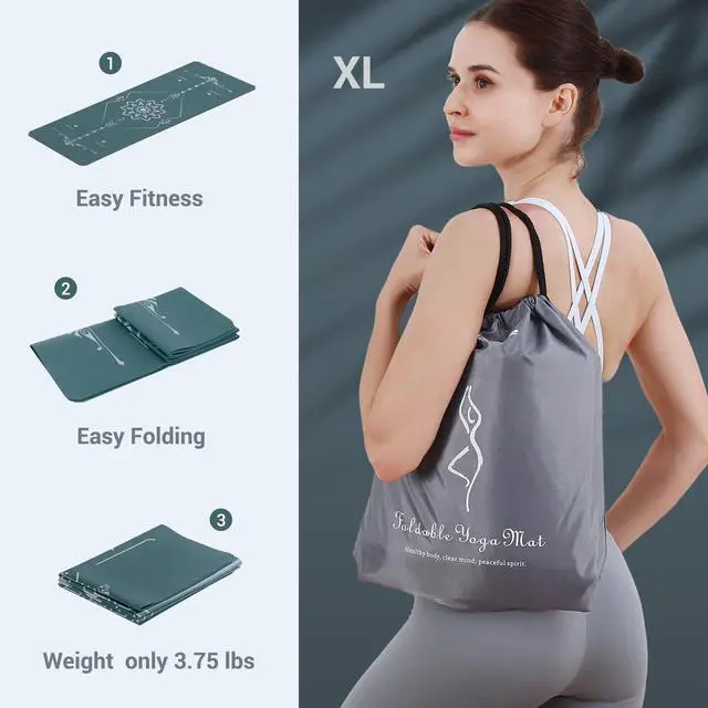 Alt view image 7 of 7 - Yoga Mat Foldable - Textured Non Slip Exercise Mat -Travel Lightweight Hot Yoga Mat with Carry Bag for Pilates & Home Workouts (72"L x 32"W x 3mm Thick), Green