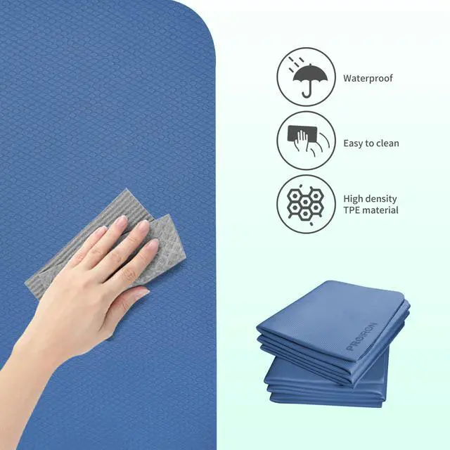 Alt view image 4 of 7 - Foldable 72"x24"x0.24"(6mm) TPE Travel Yoga Mat, Folding Mat Thick for Home Workout & Travel, Non Slip Yoga Mats with Carry Bag, Packable Pilates Mat for Home Gym, Pilates, Fitness, Stretching-Blue