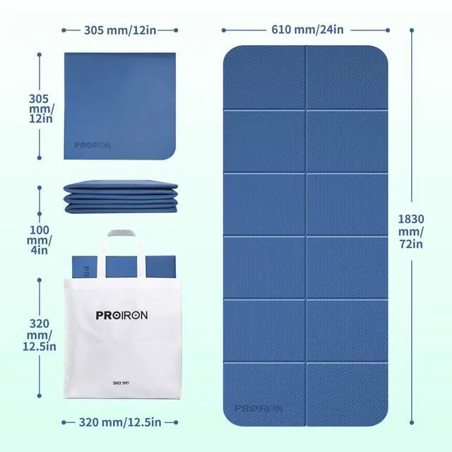 Alt view image 6 of 7 - Foldable 72"x24"x0.24"(6mm) TPE Travel Yoga Mat, Folding Mat Thick for Home Workout & Travel, Non Slip Yoga Mats with Carry Bag, Packable Pilates Mat for Home Gym, Pilates, Fitness, Stretching-Blue