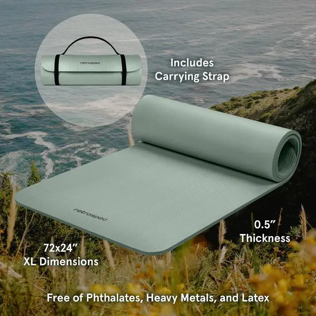 Alt view image 2 of 7 - Solana Yoga Mat 1/2" Thick w/Nylon Strap for Men & Women - Non Slip Excercise Mat for Yoga, Pilates, Stretching, Floor & Fitness Workouts