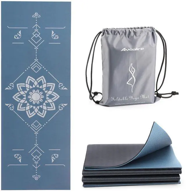 Main image of Foldable Travel Yoga Mat Print | 5mm Thick Folding Pilates Mat | Non-Slip High Density Floor Exercise Mats for Home Workout | Eco-Friendly Folding Fitness Mat for Women Men with Carrying Bag