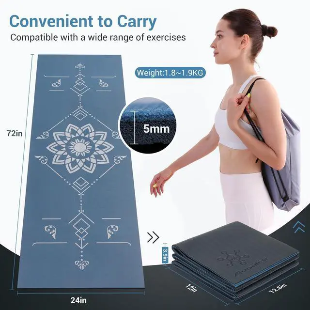Alt view image 3 of 7 - Foldable Travel Yoga Mat Print | 5mm Thick Folding Pilates Mat | Non-Slip High Density Floor Exercise Mats for Home Workout | Eco-Friendly Folding Fitness Mat for Women Men with Carrying Bag