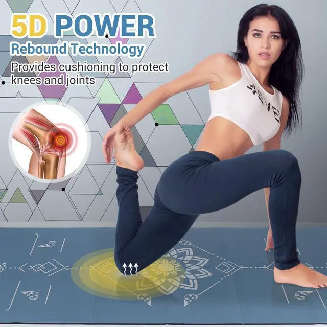 Alt view image 5 of 7 - Foldable Travel Yoga Mat Print | 5mm Thick Folding Pilates Mat | Non-Slip High Density Floor Exercise Mats for Home Workout | Eco-Friendly Folding Fitness Mat for Women Men with Carrying Bag