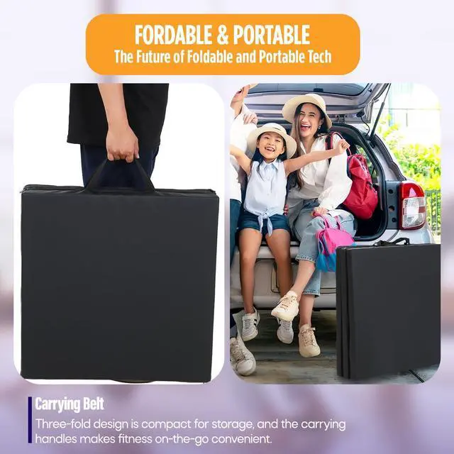 Alt view image 3 of 7 - Gymnastics Mats Foldable Tumbling Mats Portable Gymnastics Exercise Mat Thick Gymnastics Tumbling Mats Pad Home Exercise Panel Mat With Carrying Handles(3 Folding 2FT L 6FT W,Black)
