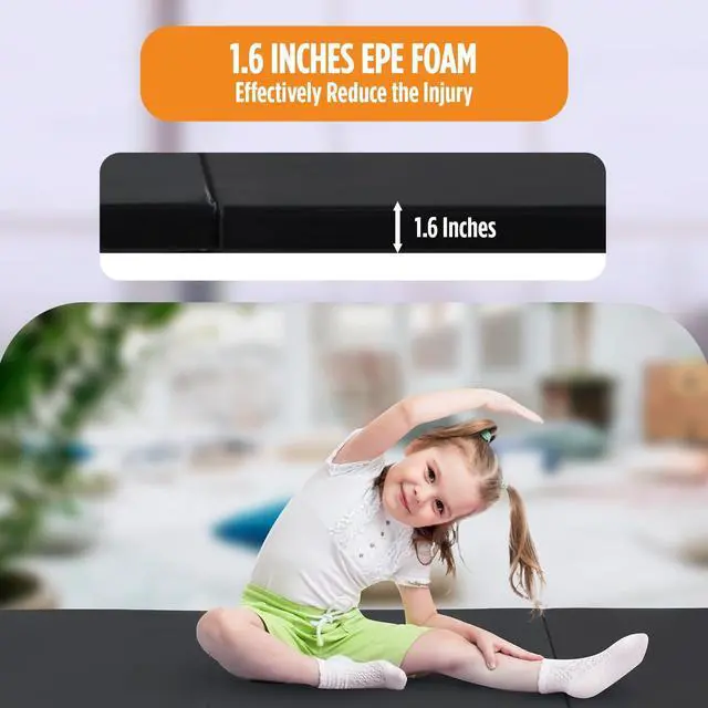 Alt view image 4 of 7 - Gymnastics Mats Foldable Tumbling Mats Portable Gymnastics Exercise Mat Thick Gymnastics Tumbling Mats Pad Home Exercise Panel Mat With Carrying Handles(3 Folding 2FT L 6FT W,Black)