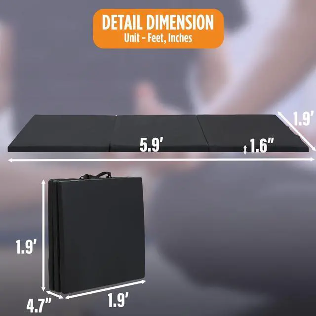 Alt view image 7 of 7 - Gymnastics Mats Foldable Tumbling Mats Portable Gymnastics Exercise Mat Thick Gymnastics Tumbling Mats Pad Home Exercise Panel Mat With Carrying Handles(3 Folding 2FT L 6FT W,Black)