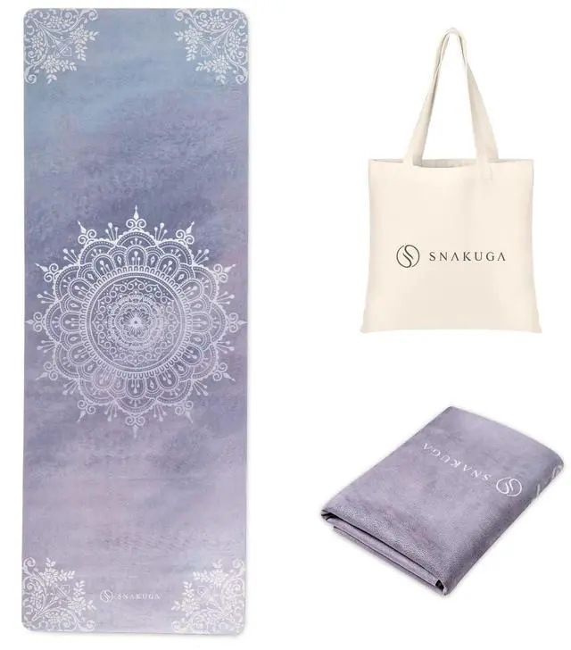 Main image of Foldable Yoga Mat Natural Rubber Mat with Carry Bag, Non-Slip Suede Surface for Travel & Pilates (72"x24"x1.5mm)