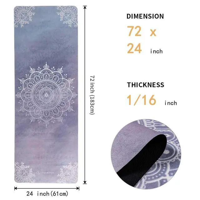 Alt view image 2 of 7 - Foldable Yoga Mat Natural Rubber Mat with Carry Bag, Non-Slip Suede Surface for Travel & Pilates (72"x24"x1.5mm)