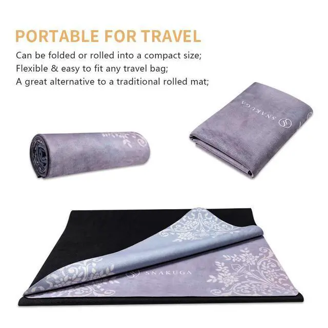 Alt view image 4 of 7 - Foldable Yoga Mat Natural Rubber Mat with Carry Bag, Non-Slip Suede Surface for Travel & Pilates (72"x24"x1.5mm)