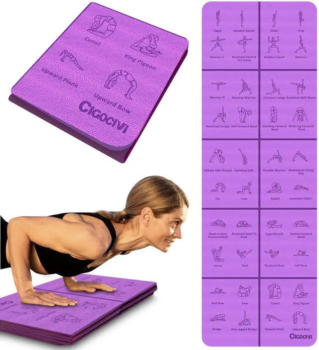 Main image of Foldable Thick Yoga Mat with Asanas Poses -Christmas Gifts for Wife and Girls, Non-slip 8mm Thicken Instructional Exercise Mat for Home Workout, 72"x24"x0.3" (Purple)