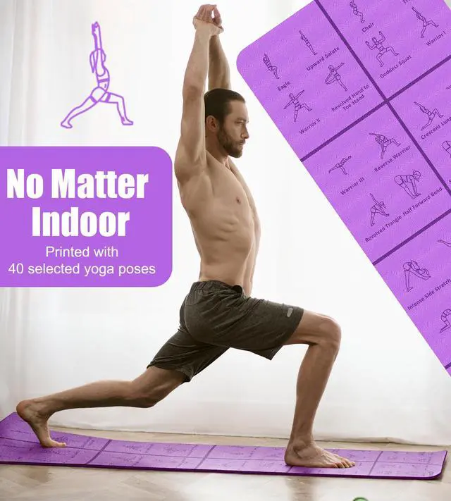 Alt view image 2 of 7 - Foldable Thick Yoga Mat with Asanas Poses -Christmas Gifts for Wife and Girls, Non-slip 8mm Thicken Instructional Exercise Mat for Home Workout, 72"x24"x0.3" (Purple)