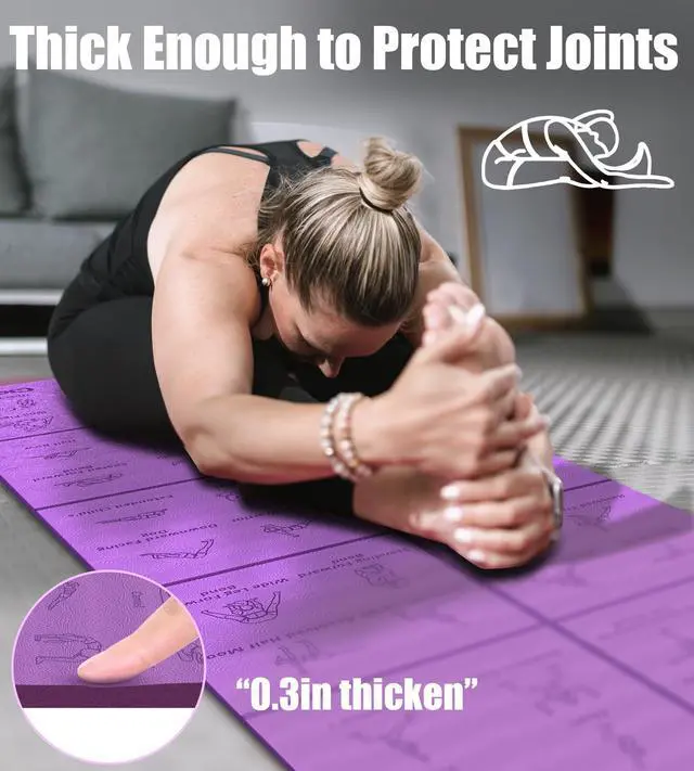 Alt view image 6 of 7 - Foldable Thick Yoga Mat with Asanas Poses -Christmas Gifts for Wife and Girls, Non-slip 8mm Thicken Instructional Exercise Mat for Home Workout, 72"x24"x0.3" (Purple)