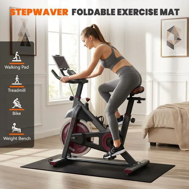 Alt view image 3 of 7 - Walking Pad Mat for Carpet, Treamill Mat for Hardwood Floors, High Density, 1/4 Thickness, Folable, Floor Protection for Bike, Elliptical, Treadmill