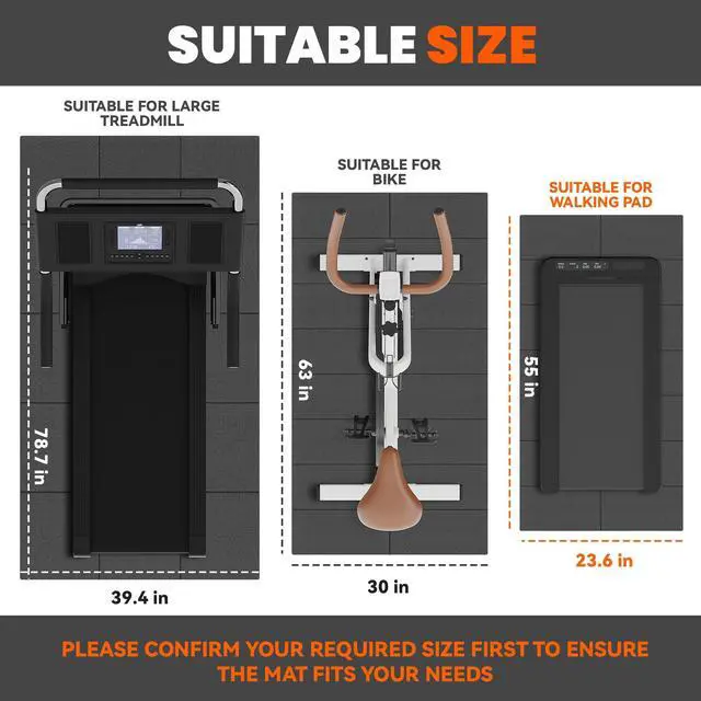 Alt view image 2 of 7 - Walking Pad Mat for Carpet, Treamill Mat for Hardwood Floors, High Density, 1/4 Thickness, Folable, Floor Protection for Bike, Elliptical, Treadmill