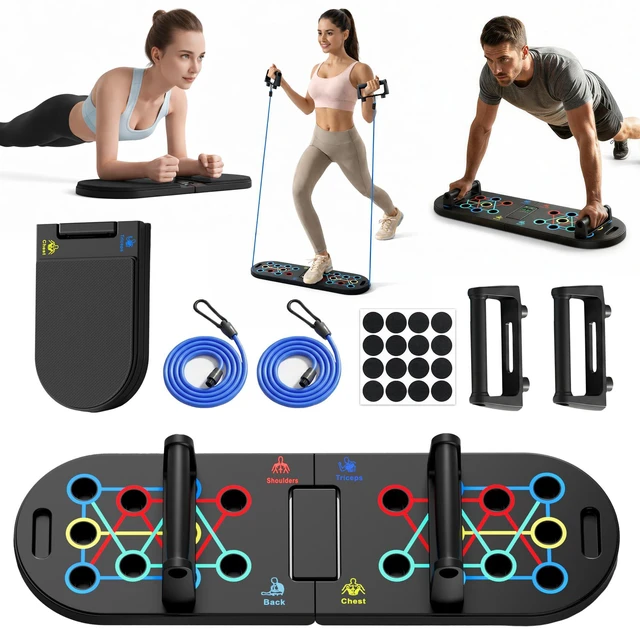 Main image of Plank Board & Push Up Board 22-in-1 with Resistance Bands Core Trainer with Foam Elbow Pads, Foldable Home Gym Equipment for Men & Women